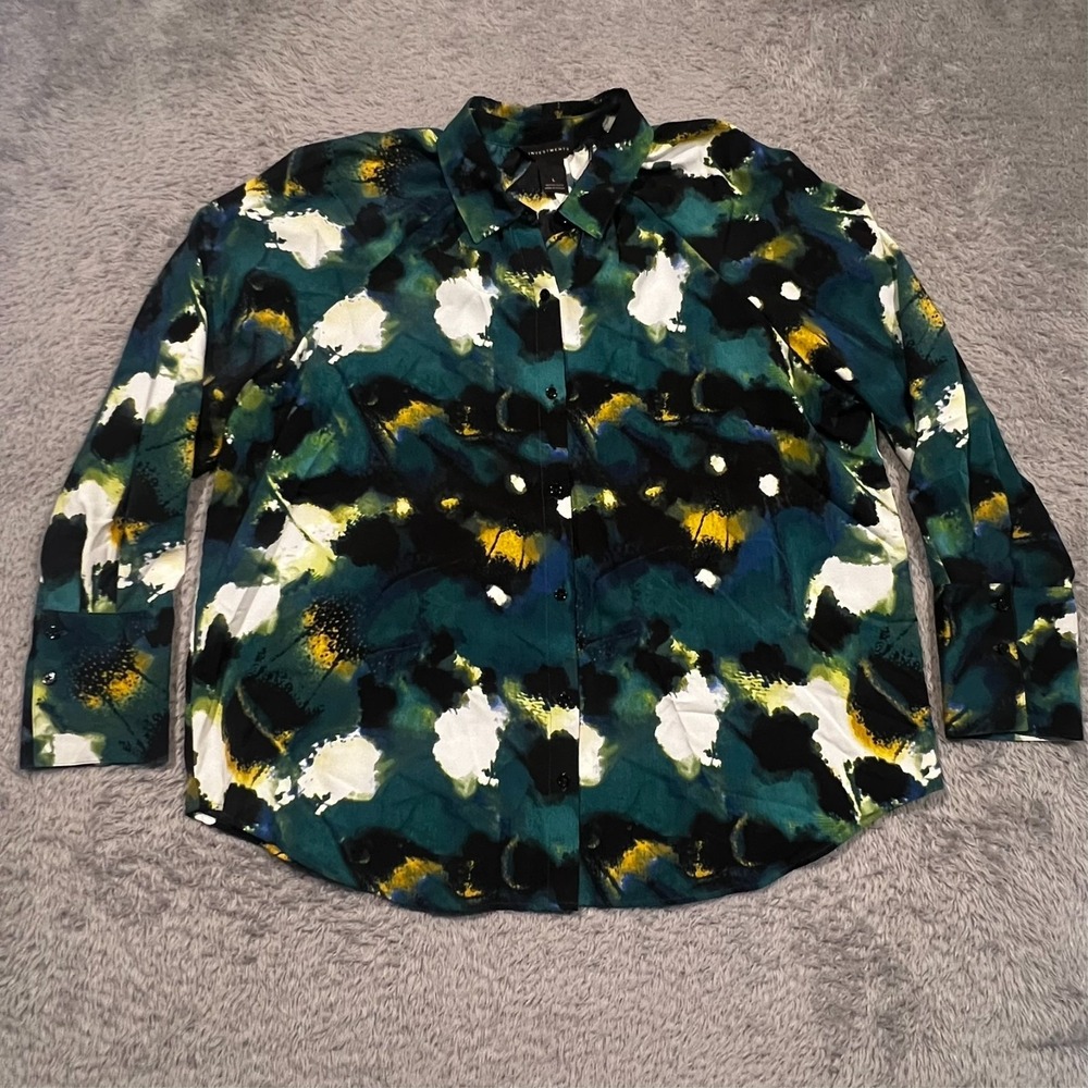 Investments Blouse Womens L Multicolor Blurred Abstract Art Y2K Office Siren